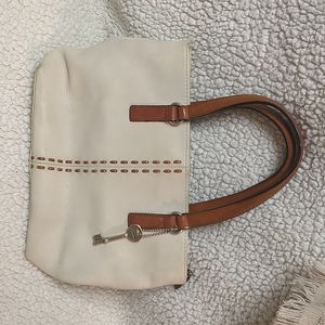 FOSSIL Black & Brown Leather Crossbody Bag Size S Zip Closure Minimalist